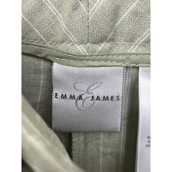 Emma James Pants Womens 14 Green Stripes Linen Blend Mid Rise Straight Leg NEW - Picture 4 of 8